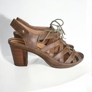 Pikolinos Java Leather Caged Peep Toe Lace Up Heel Sandals